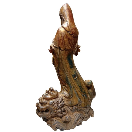 Guanyin monumentale in legno antico su drago - 81 cm - Dinastia Qing – Sculture, Wood (photo 5 of 10)