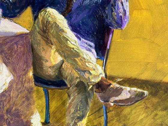 Image 1 of Origineel Olieverf schilderij op paneel met titel "Man met hoed - 1"