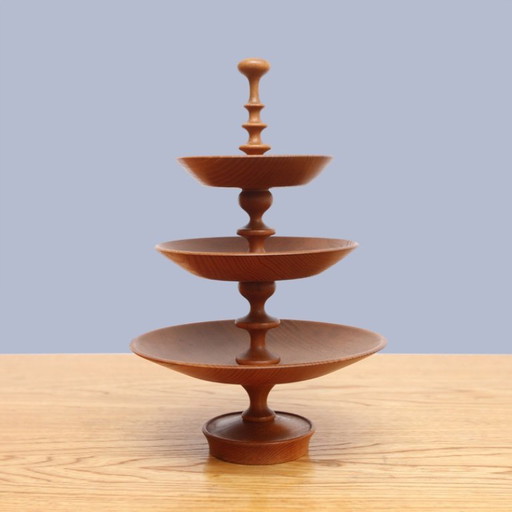 ❤️ Handmade wooden tiered serving tray, GDR Midcentury
