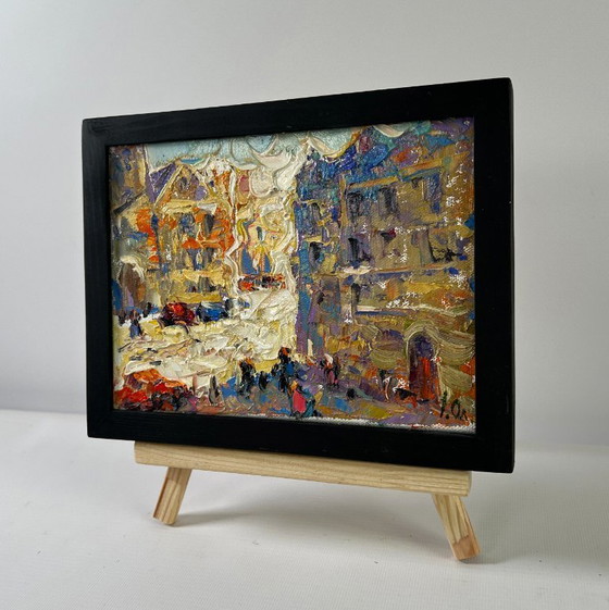 Image 1 of Original Oil Painting Day Street Landscape Twilight Over the City