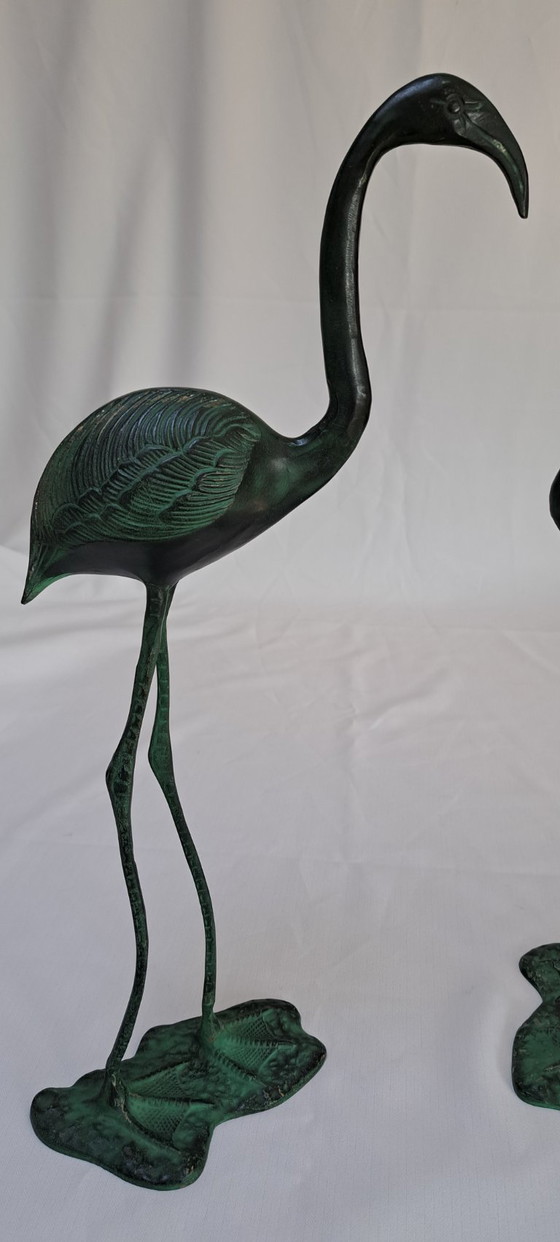 Due sculture di fenicotteri in ottone patinato verde, Oggetti decorativi, 1980 (foto 12 di 16)