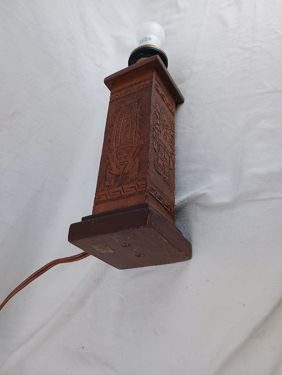 Image 1 of Vintage 1960s Leather Totem Lamp Angel L. Pazmino Aztec Inca maya Brutalist Design, Mid Century Modern Muebles De Estilo