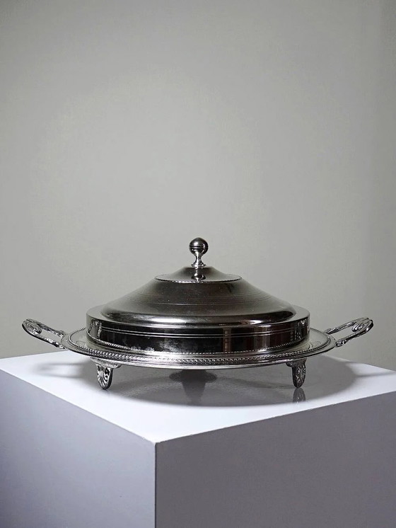 Rare vintage oriental covered silver-plated serving dish, mid-20th century., Table accessories, Metal (photo 4 of 14)
