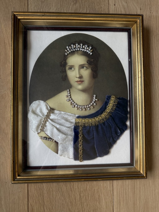 Magnifique Portrait Textile 3D Vintage Pauline Bonaparte – Roberto Hoesch Milano – kunst, Glass, Paper