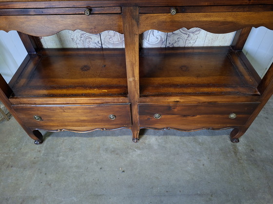 Image 1 of Antieke Engelse sidetable, wandtafel, wandconsole met lederen inleg afm. 126x46cm en 86cm hoog.