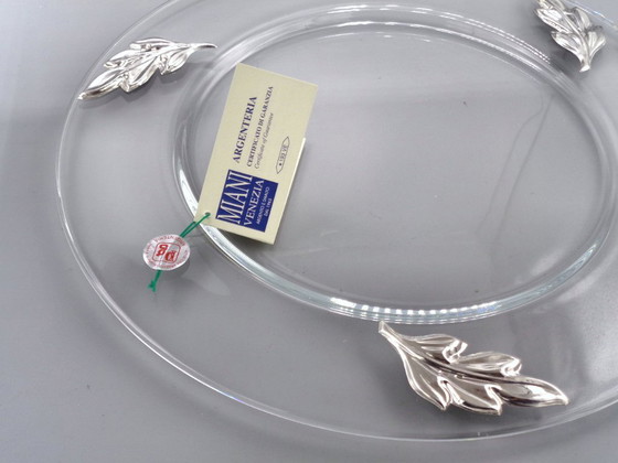Image 1 of Clear glass tray with 925 silver leaves