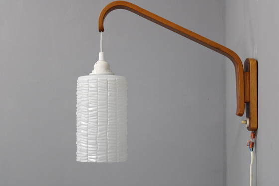 Image 1 of 1960s Wooden Wall Lamp with Glass Shade, Czechoslovakia