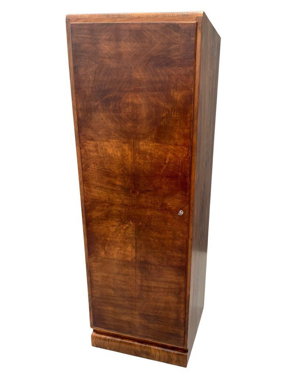 Image 1 of Restored Art Deco Wardrobe with Hanging Rail, Walnut Veneer, Czechoslovakia, 1930s