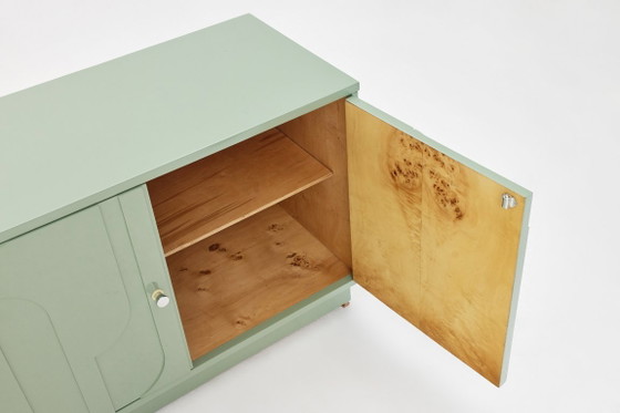 Vintage Sideboard, Wood, Relief, Pastel Green, High-Gloss Finish, 1970s (photo 13 of 15)