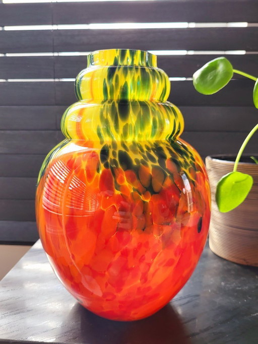 Jarrón Art Déco con salpicaduras de vidrio opalino, Verreries de Scailmont, Henri Heemskerk, Bélgica