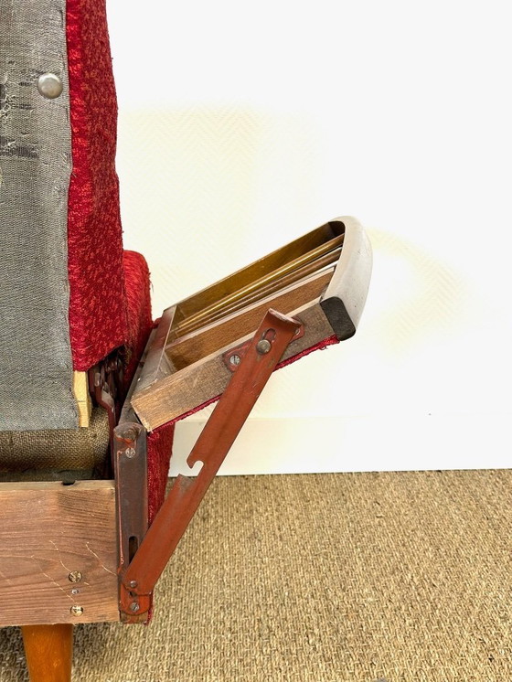 Image 1 of Vintage Scandinavische slaapbank van hout en stof, 1960