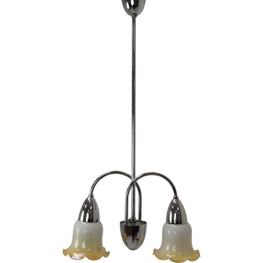 Vintage glass and chrome chandelier by Instala Decin, Czechoslovakia 1960