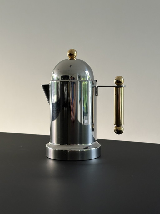Moka vintage Vev Vigano degli anni '80 in acciaio inox e oro, mai usata.