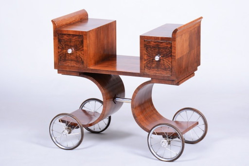 Restaurierter Art Deco Servierwagen, Nussbaum, poliert, Frankreich, 1920er Jahre