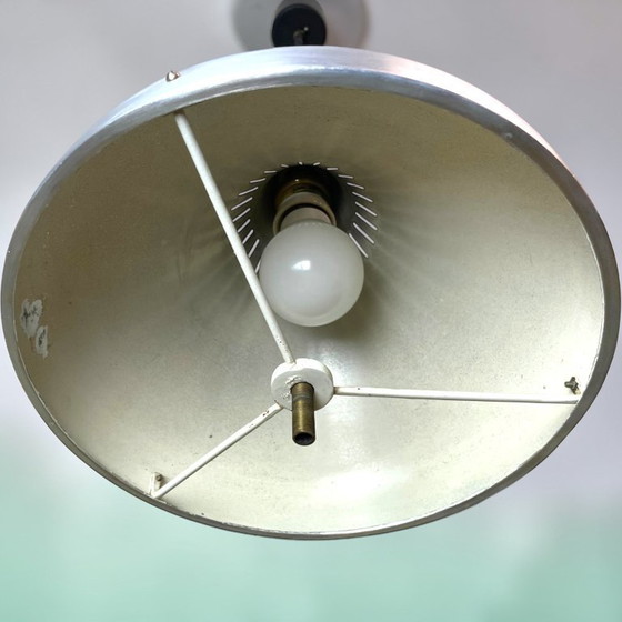 Image 1 of Scandinavian Mid Century Modern Chromed Aluminium Hanging Light with Wooden Accent, 1970s