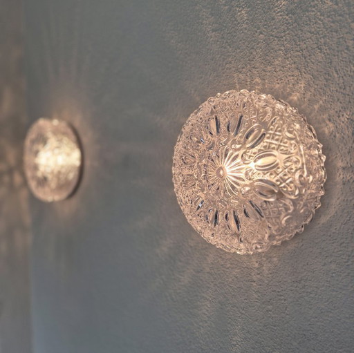 Paire d'appliques/plafonniers encastrés en verre texturé Glashütte Limburg 2485, Allemagne, années 1960-1970