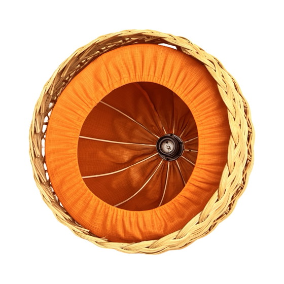 Image 1 of Ceiling lamp with wicker shade, Poland 1960s