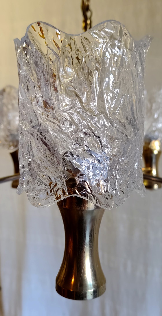 5-lichts verguld messing en perspex Kroonluchter - jaren 60/70 – Brass (photo 10 of 10)