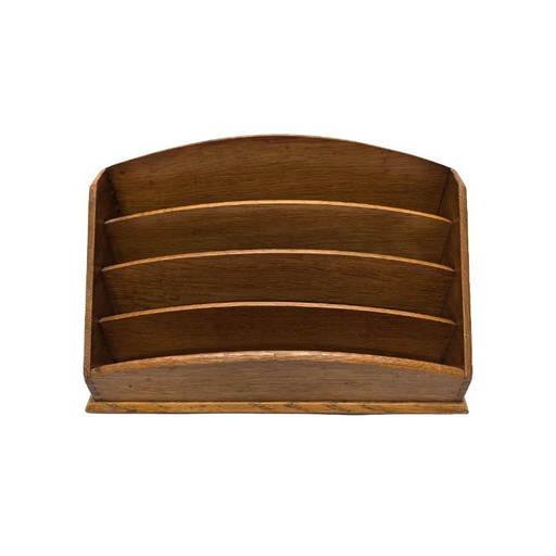 Portalettere Art Déco francese in quercia con marchio JPA, anni '30