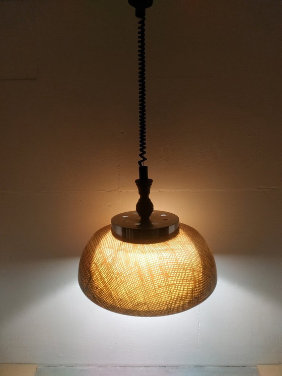 Image 1 of Space age 'honeycomb' 60s-70s design pendant lamp gold brown (height adjustable).