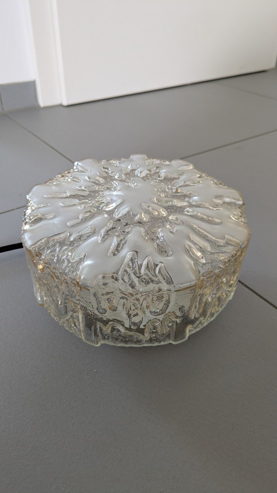 Image 1 of Lampada da soffitto vintage in vetro ghiaccio anni '70 Honsel