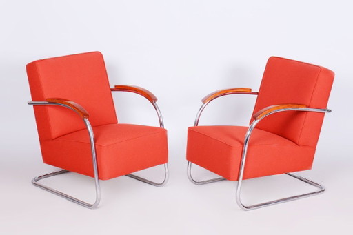 Set di due poltrone Bauhaus restaurate, di Mücke Melder, in cromo, di fabbricazione ceca, anni '30. – fauteuils, Metal