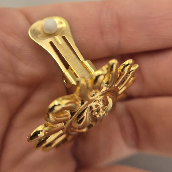 Image 1 of Gianni Versace Vintage Gouden Clip-On Oorbellen met Zonnegezicht