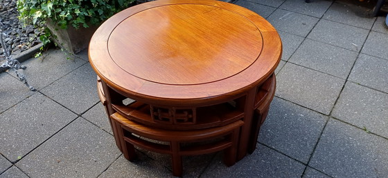 Image 1 of Vintage 1950s teak Chinese tea table coffee table