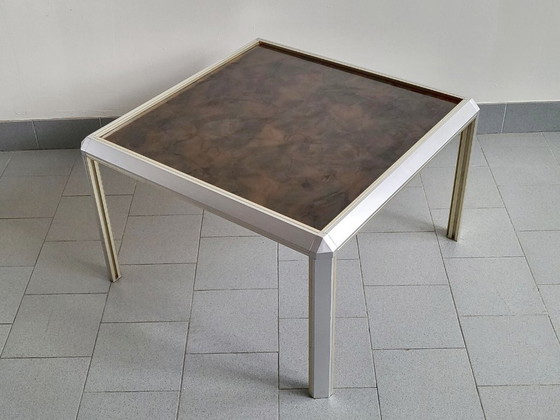 Image 1 of Vintage vierkante salontafel/bijzettafel uit de jaren 60 van aluminium en formica.