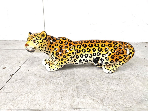Ceramic Hand Painted Leopard 1960's Italy