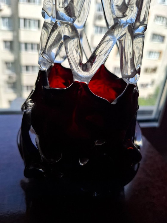 Image 1 of Vintage Mid-Century Sculptural Art Glass Lattice Vase by Poltár / Katarínska Huta – 32cm