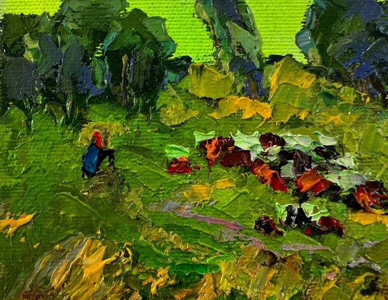 Image 1 of Original Oil Painting Summer Field Landscape Walk Through The Meadows