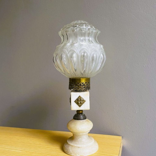 Tafellamp van Portugees marmer in art-decostijl, jaren 60 – tafellampen, Glass, Marble (photo 2 of 10)