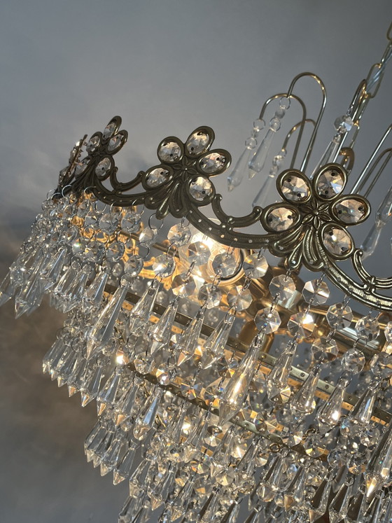 Image 1 of Art Nouveau style openwork frame crystal chandelier with crystal beads