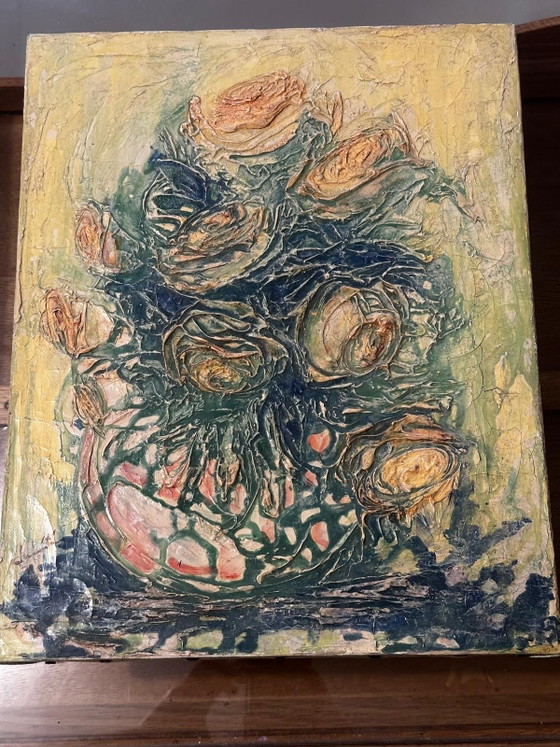 Rose Bouquet with Knife – Oil on Canvas Circa 1950 – Paintings & Drawings, Vintage (photo 2 of 15)