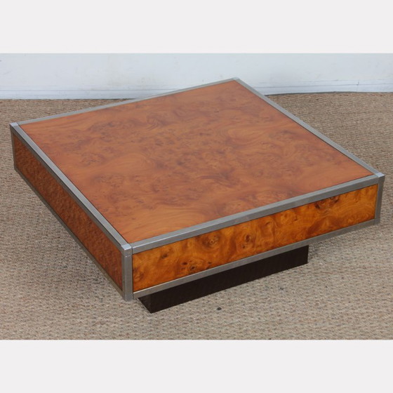 Image 1 of Square coffee table in burl wood in the style of Willy Rizzo, 1970