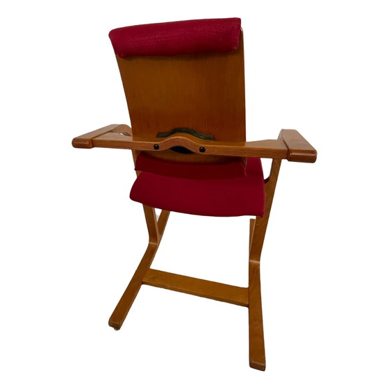 Image 1 of Peter Opsvik - Stokke - Actulum - Ergonomically Shaped Rocking Chair - Red Upholstery And Wooden Frame - New Upholstery!