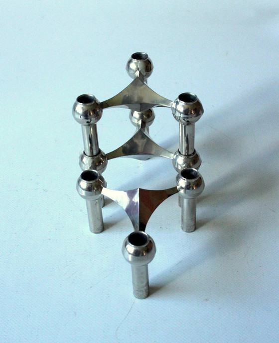 3 Design Kerzenleuchter von Stoffi Nagel für BMF, Nagel & Stoffi, Kerzenhalter, Silber, Vintage (Foto 6 von 6)