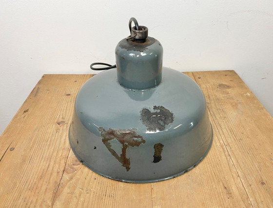 Image 1 of Industriële hanglamp van Siemens met grijze emaille afwerking, jaren 50.