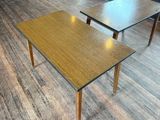 Image 1 of 6 x brown formica cafe tables from the 1970s