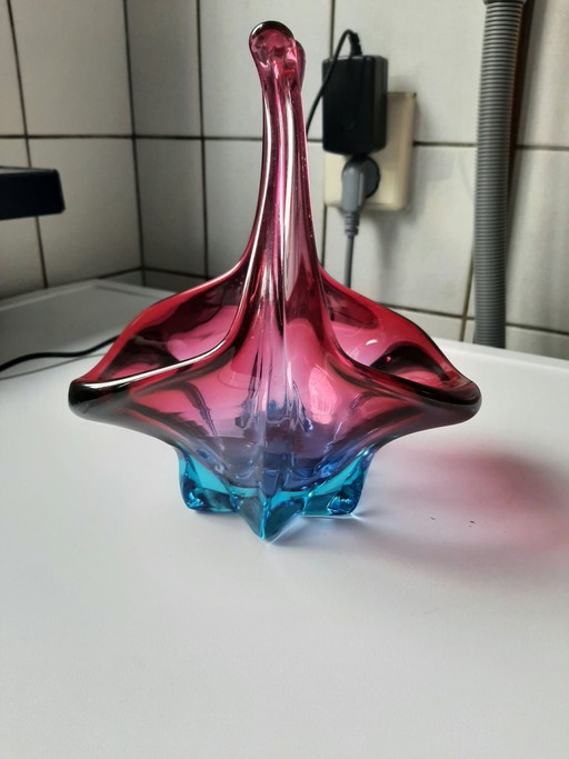 Original Murano Sommerso Glas Korb / Schale – 50er/60er Jahre – Mit Aufkleber