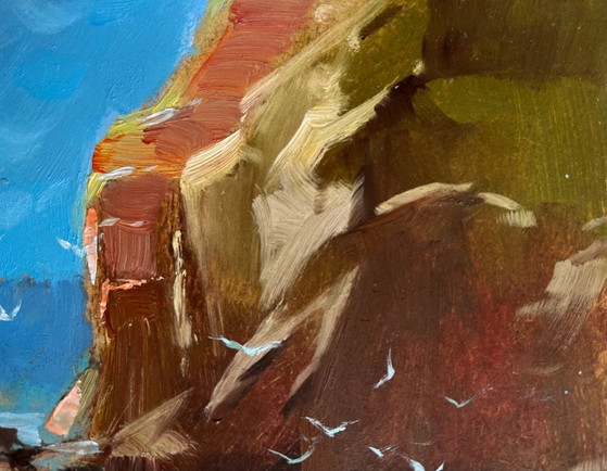 Image 1 of Peinture à l'huile originale représentant un paysage côtier rocheux. Bord de mer rocheux.