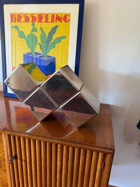 Image 1 of Postmodern steel tetris sculpture, Italy 1980s