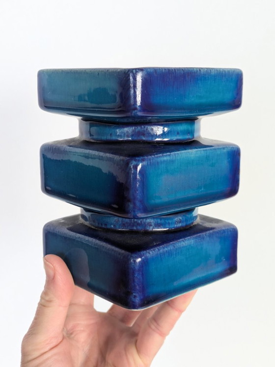 Cari Zalloni for Steuler Vase, Model 510, Space Age Ceramic Pillar, Cobalt & Turquoise (photo 7 of 16)