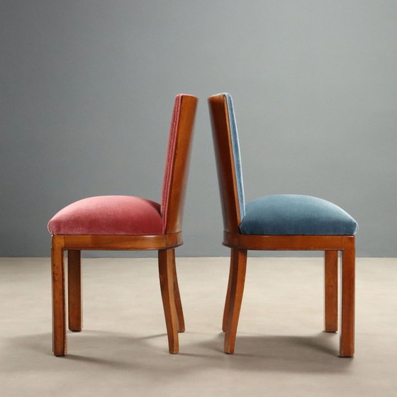 Set vintage stoelen met gekleurd fluweel – Eetkamerstoelen, Wood (photo 3 of 12)