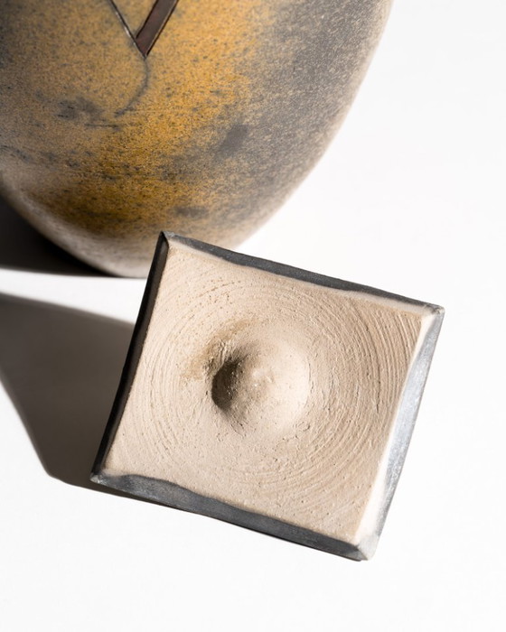 Image 1 of Hans-Peter Mader Sculptural Raku Lidded Studio Vase Germany, 1991 Studiokeramik