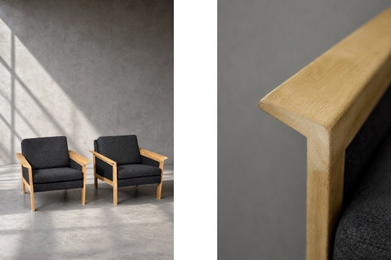 Image 1 of Vintage Mid-Century Danish Modern Oak & Felt Lounge Chairs, 1960s, Set of 2