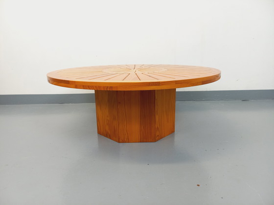 Image 1 of Round vintage pine coffee table from the 70s