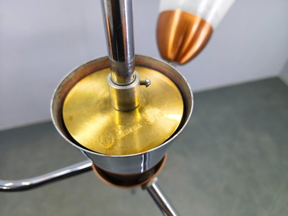 Image 1 of Mid-Century Pendant Light, Copper and Chrome, Czechoslovakia, 1970s