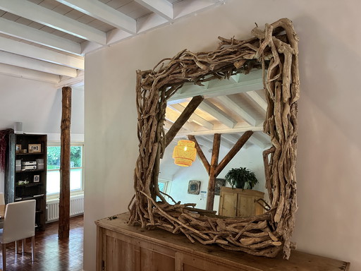Miroir XXL unique avec cadre en bois flotté - 160 x 180 cm - Un accroche-regard pour tout intérieur